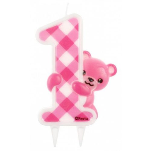 Első születésnap Pink Teddy csillámos tortagyertya