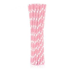   Rózsaszín Light Pink Polka Dots papír szívószál 24 db-os