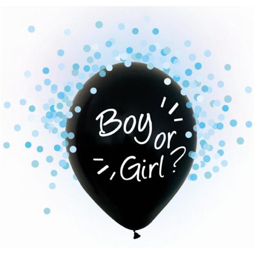 Boy or Girl, Kék konfettivel töltött léggömb, lufi 4 db-os 12 inch (30 cm)