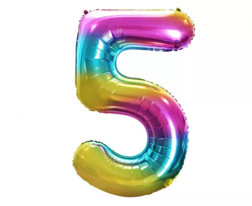 Szivárvány Rainbow 5-ös szám fólia lufi 85 cm