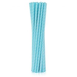 Kék Light Blue Chevron papír szívószál 12 db-os