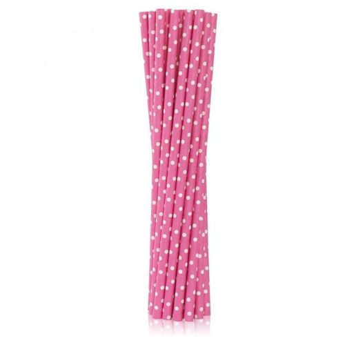 Rózsaszín Pink Dots papír szívószál 12 db-os