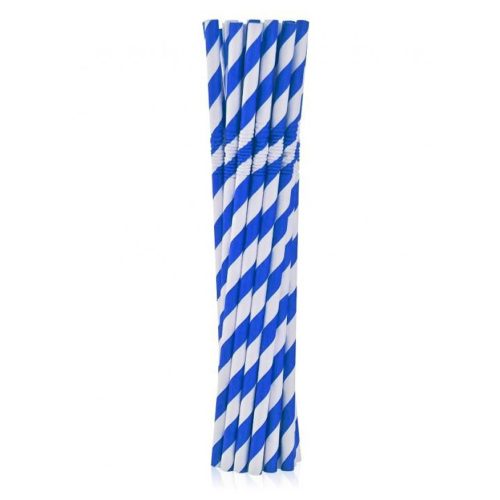 Kék Blue Stripes rugalmas papír szívószál 12 db-os