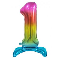 Színes Rainbow 1-es szám fólia lufi talppal 74 cm