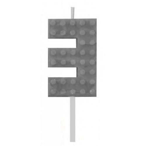 Építőkocka 3-as Grey Blocks tortagyertya, számgyertya