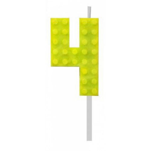 Építőkocka 4-es Yellow Blocks tortagyertya, számgyertya