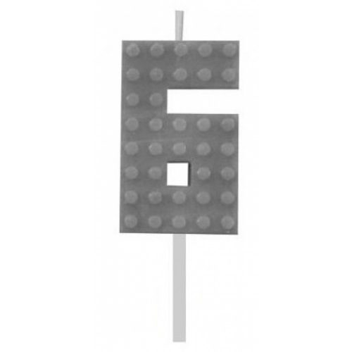 Építőkocka 6-os Grey Blocks tortagyertya, számgyertya