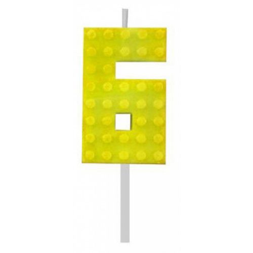 Építőkocka 6-os Yellow Blocks tortagyertya, számgyertya