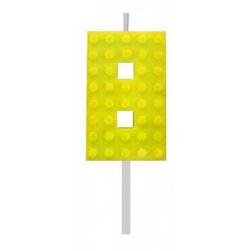 Építőkocka 8-as Yellow Blocks tortagyertya, számgyertya