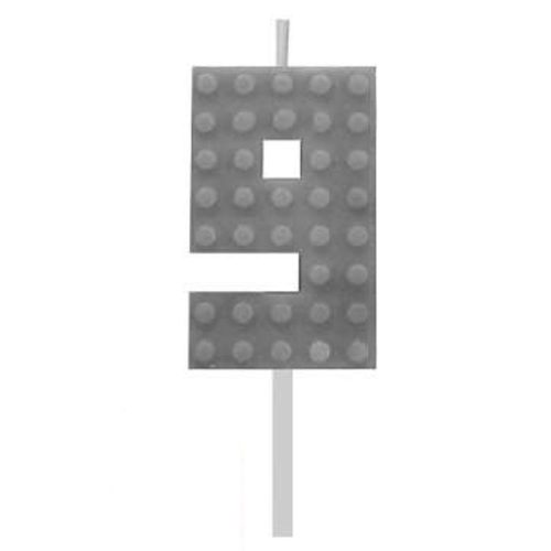 Építőkocka 9-es Grey Blocks tortagyertya, számgyertya
