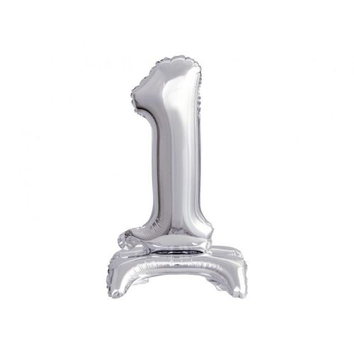 Ezüst B&C Silver mini 1-es szám fólia lufi talppal 38 cm