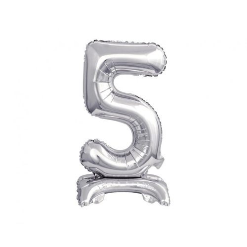 Ezüst B&C Silver mini 5-ös szám fólia lufi talppal 38 cm