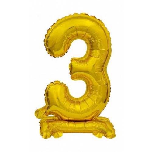 Arany B&C Gold mini 3-as szám fólia lufi talppal 38 cm