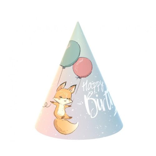 Róka Happy Birthday Fox party kalap, csákó 6 db-os