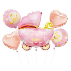   Rózsaszín babakocsi Carriage Pink fólia lufi 5 db-os szett