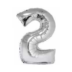 Ezüst 2-es Silver szám fólia lufi 76 cm