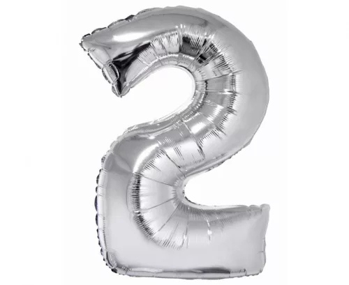 Ezüst 2-es Silver szám fólia lufi 76 cm