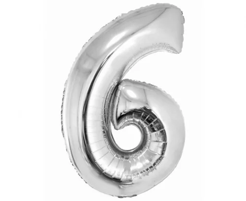 Ezüst 6-os Silver szám fólia lufi 76 cm