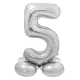 Ezüst 5-ös Silver szám fólia lufi talppal 72 cm