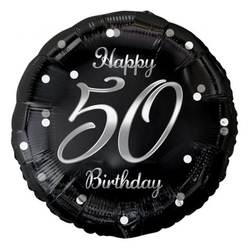 Happy Birthday 50 B&C Silver fólia lufi 36 cm