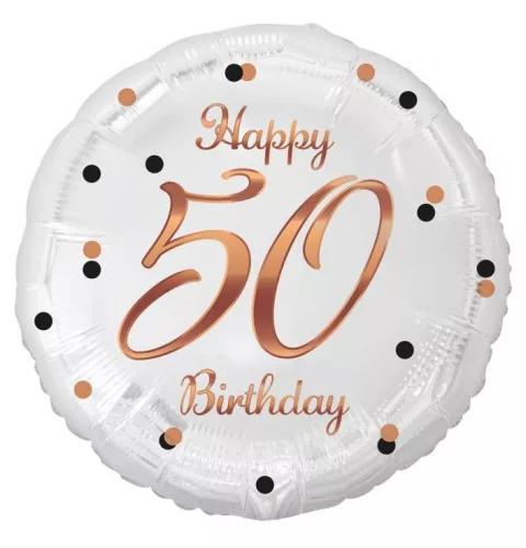 Happy Birthday 50 B&C White fólia lufi 36 cm