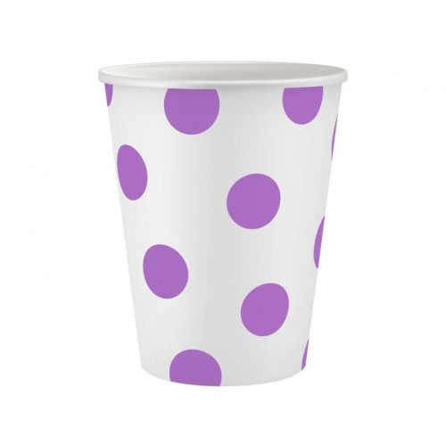 Lila Lavender Polka Dots papír pohár 6 db-os 250 ml