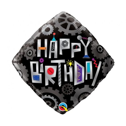 Happy Birthday Robot Cogwheels fólia lufi 46 cm