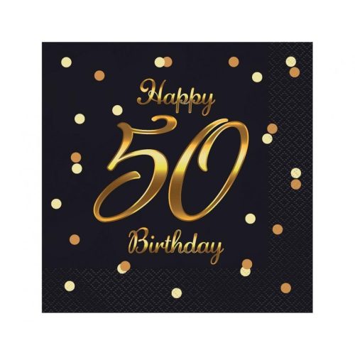 Happy Birthday 50 B&C Gold szalvéta 20 db-os 33x33 cm