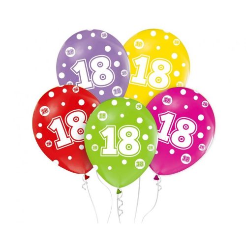Happy Birthday 18 Dots léggömb, lufi 5 db-os 12 inch (30cm)