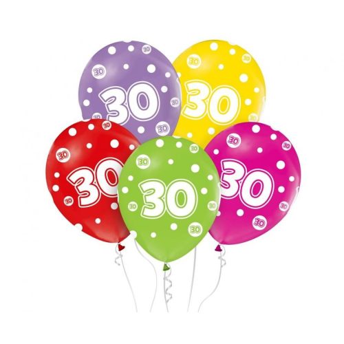 Happy Birthday 30 Dots léggömb, lufi 5 db-os 12 inch (30cm)