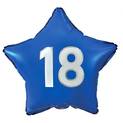 Kék Happy Birthday 18 Blue csillag fólia lufi 44 cm