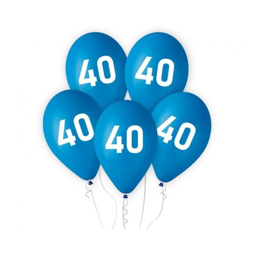 Kék Happy Birthday 40 Blue, léggömb, lufi 5 db-os 12 inch (30cm)