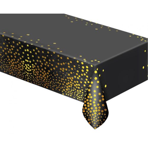 Black Gold Dots, Fekete fólia asztalterítő 137x183 cm