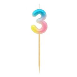 Színes 3-as Pastel Ombre számgyertya, tortagyertya