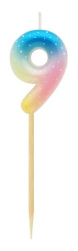 Színes mini 9-es Pastel Ombre számgyertya, tortagyertya