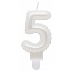 Fehér 5-ös Pearly számgyertya, tortagyertya