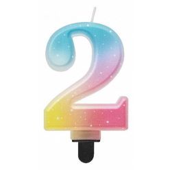 Színes 2-es Pastel Ombre számgyertya, tortagyertya