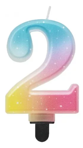 Színes 2-es Pastel Ombre számgyertya, tortagyertya