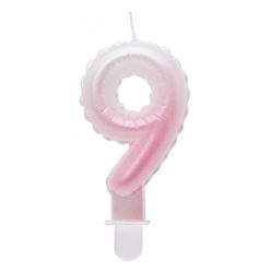 Fehér-Rózsaszín 9-es Ombre számgyertya, tortagyertya