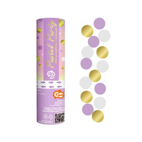 Gold-Lilac-White, Arany-Lila-Fehér konfetti kilövő 15 cm
