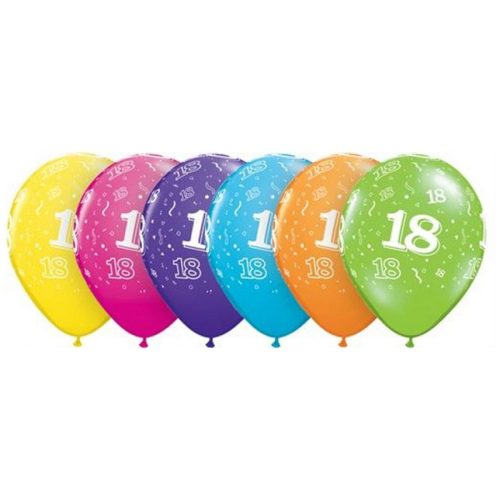 Színes Happy Birthday 18 Pastel Mix léggömb, lufi 6 db-os 11 inch (28cm)