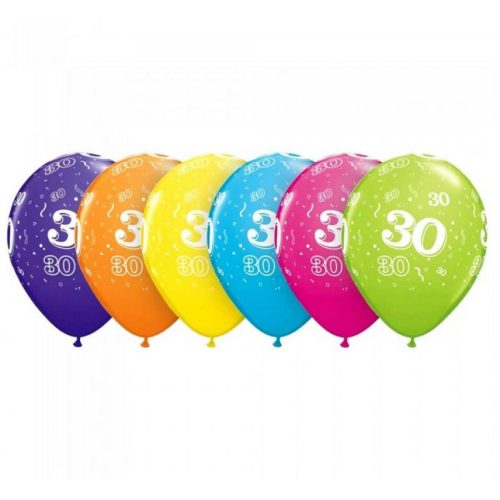 Színes Happy Birthday 30 Pastel Mix léggömb, lufi 6 db-os 11 inch (28cm)