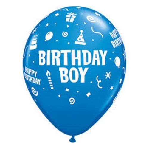 Happy Birthday Boy Blue léggömb, lufi 6 db-os 11 inch (28 cm)