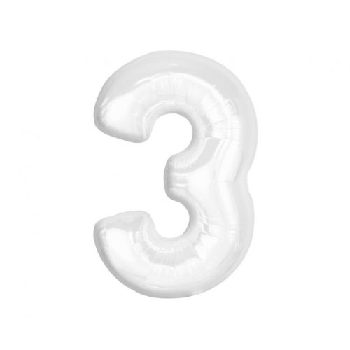 B&C White, Fehér 3-as szám fólia lufi 92 cm
