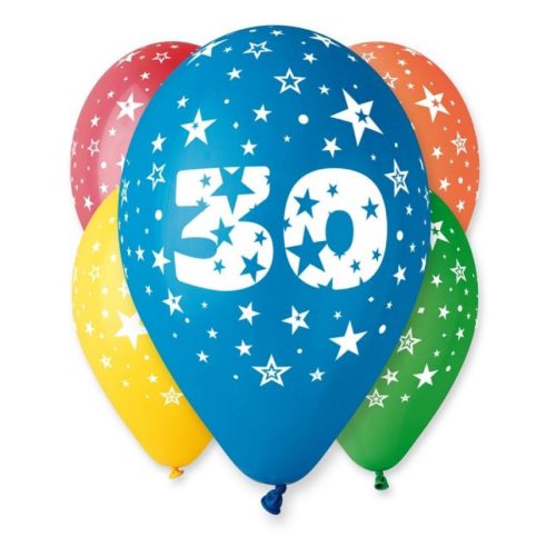 Happy Birthday 30 Star léggömb, lufi 5 db-os 12 inch (30cm)
