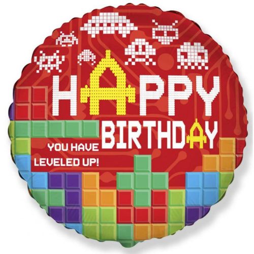 Lego mintázatú Happy Birthday Bricks fólia lufi 48 cm