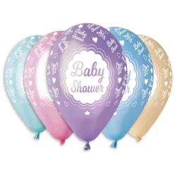 Baby Shower Metallic léggömb, lufi 5 db-os 12 inch (30 cm)