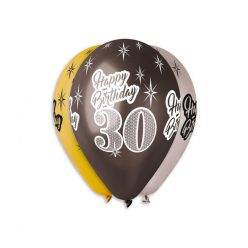   Happy Birthday 30 Metallic léggömb, lufi 6 db-os 12 inch (30 cm)