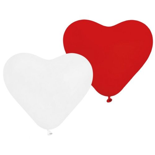 Színes szív Red-White léggömb, lufi 5 db-os 10 inch (25 cm)