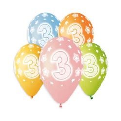   Happy Birthday 3 Star léggömb, lufi 5 db-os 13 inch (33 cm)